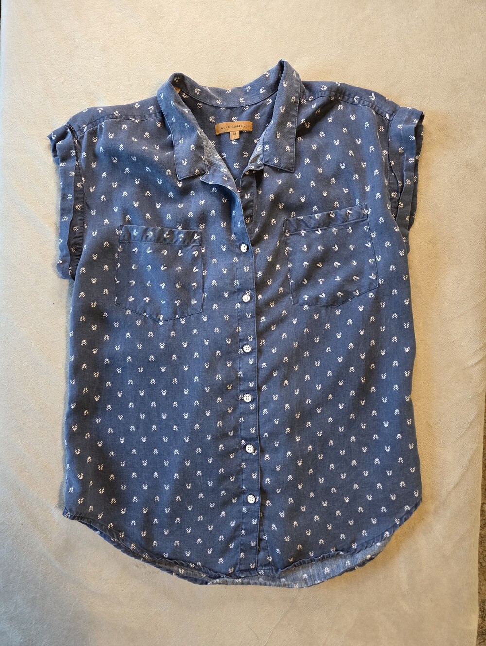 Jachs Girlfriend Blue Cap Sleeve Collared Button Up Blouse